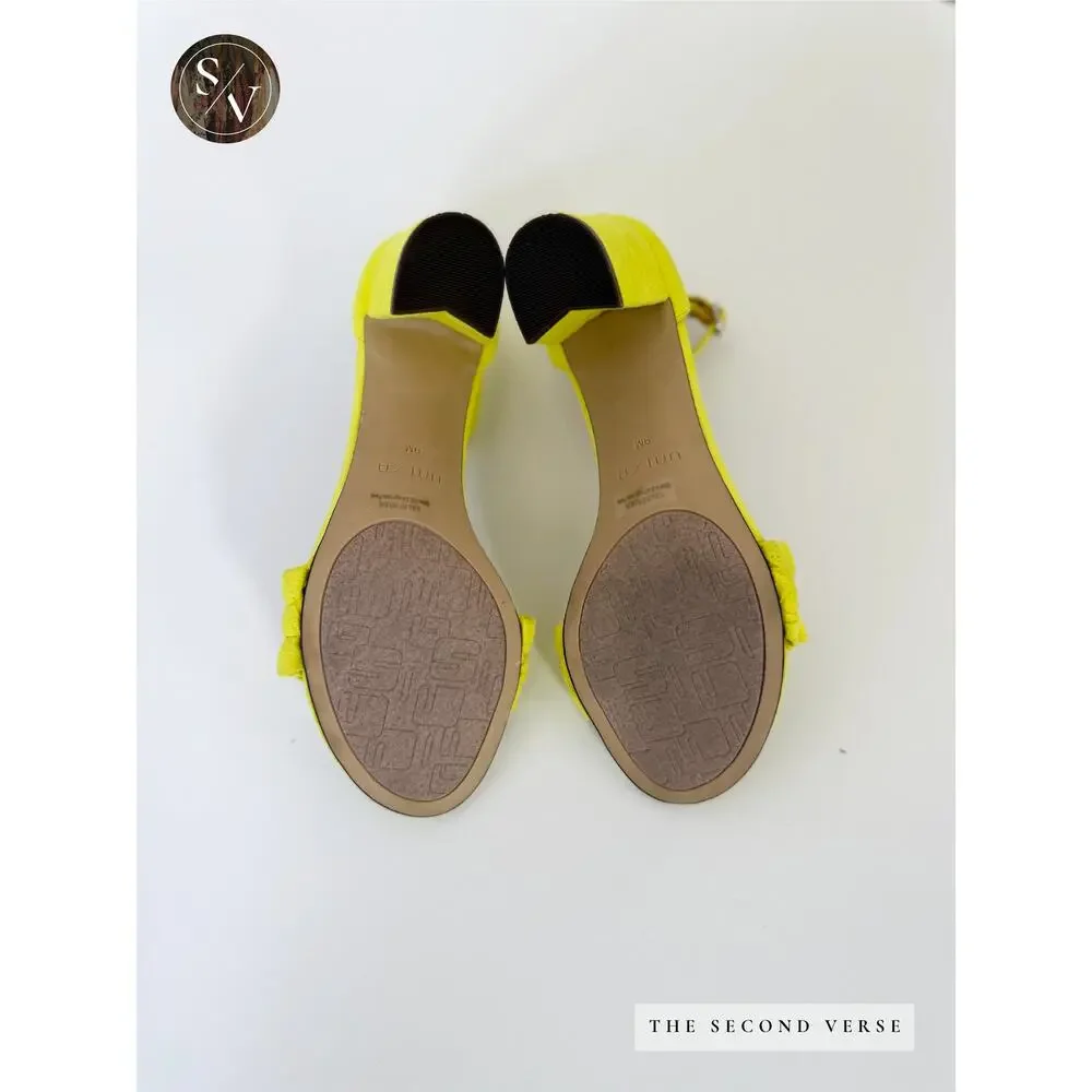 Unisa Diara Suede Strap Ruffle Block Heels Bright Yellow Size 9 - Picture 6 of 6